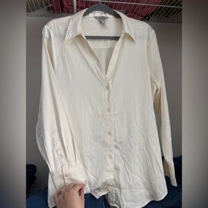 H&M Cream Satin V Neck Button Down